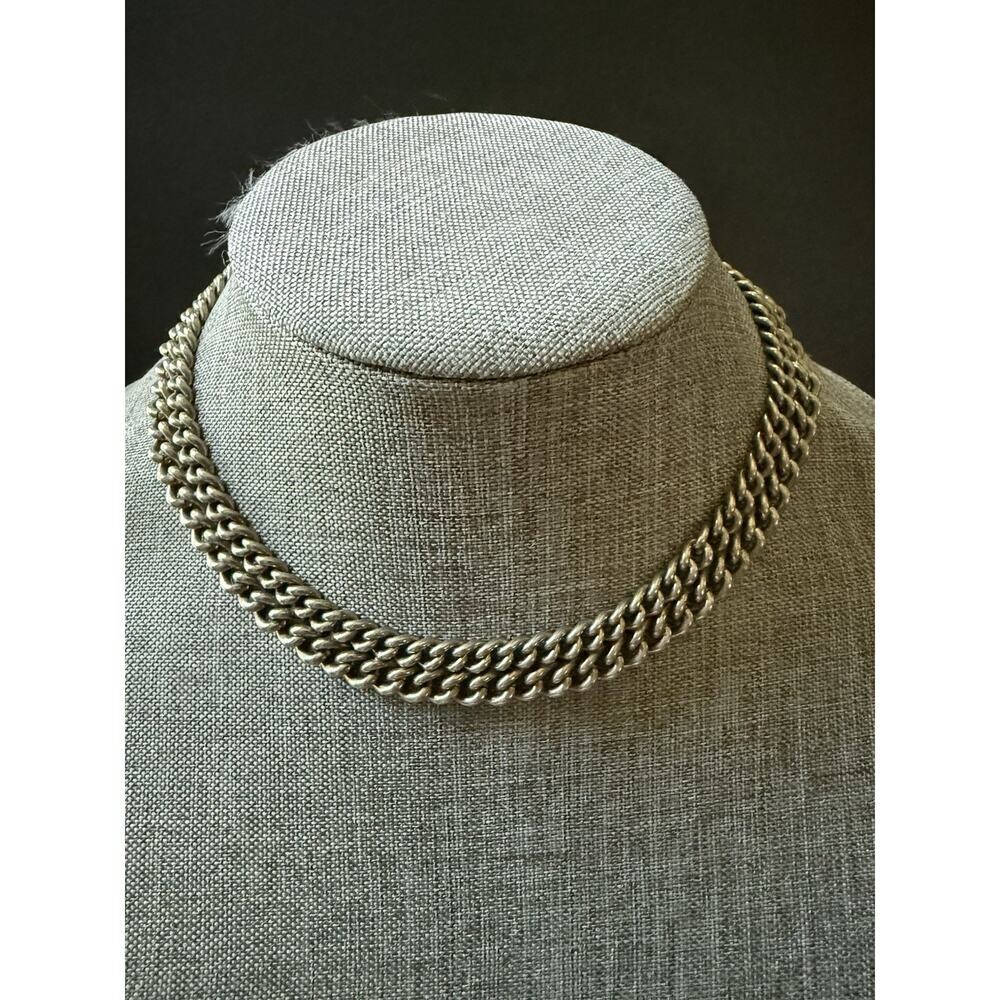 Lisner Double Chain Choker Necklace Silver Tone Layered Stackable 17” Chunky